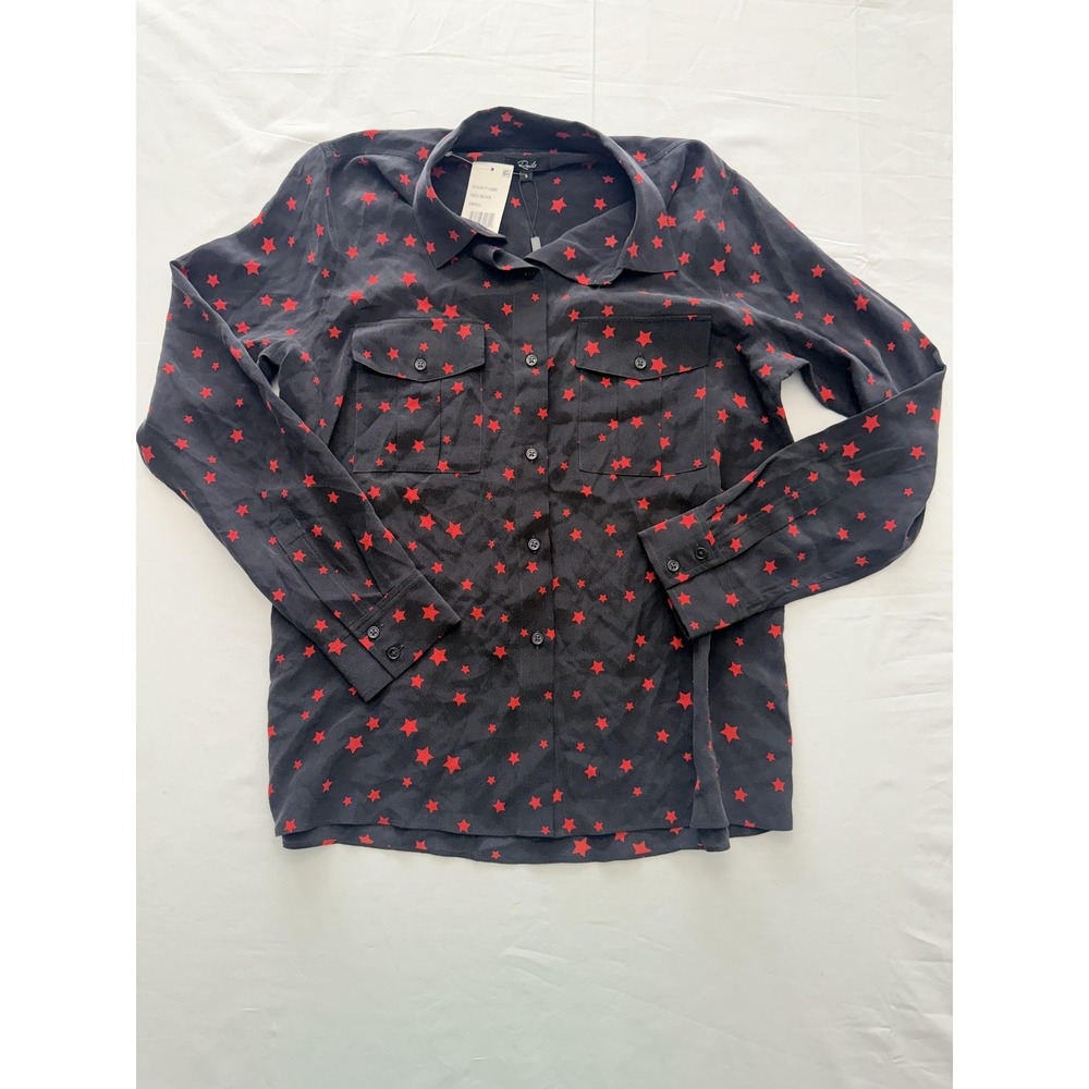 Rails Shirt Womens Small Gray Red Nova Star Silk Button Front Long Sleeve Top